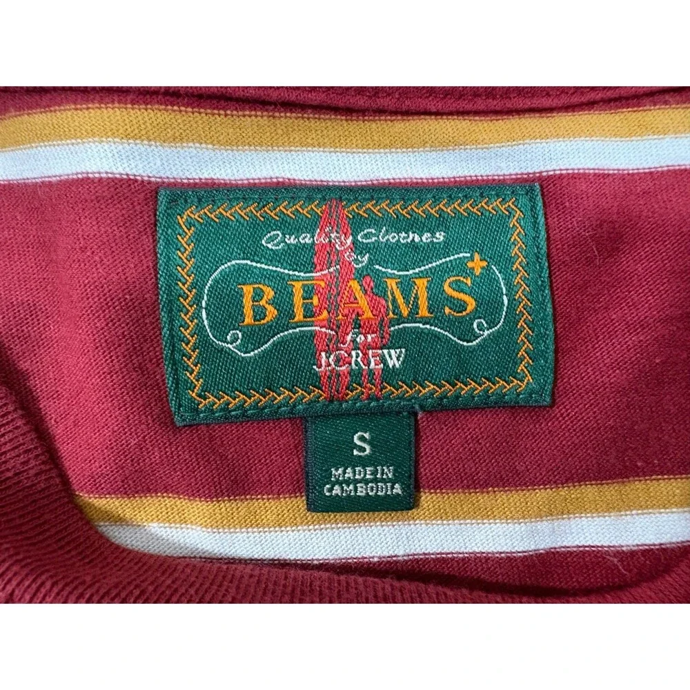 Beam Plus x J.Crew Stripe Red T-shirt Pocket Pleather Accent Retro Tee Sz S